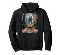 Funny Cat Selfie Alien Riding T Rex UFO Encounter Pullover Hoodie