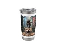 Funny Cat Selfie Alien Riding T Rex UFO Encounter Stainless Steel Insulated Tumbler