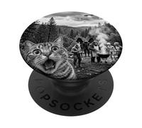 Funny Cat Selfie At Cryptid BBQ With Bigfoot And UFOs PopSockets Adhesive PopGrip