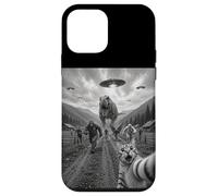 Funny Cat Selfie Bigfoot Running From T Rex And UFOs Case for iPhone 12 mini