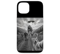 Funny Cat Selfie Bigfoot Running From T Rex And UFOs Case for iPhone 13
