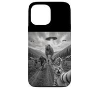 Funny Cat Selfie Bigfoot Running From T Rex And UFOs Case for iPhone 13 Pro Max