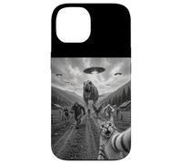 Funny Cat Selfie Bigfoot Running From T Rex And UFOs Case for iPhone 14