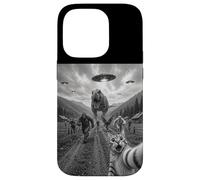 Funny Cat Selfie Bigfoot Running From T Rex And UFOs Case for iPhone 14 Pro