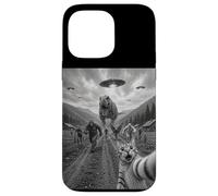 Funny Cat Selfie Bigfoot Running From T Rex And UFOs Case for iPhone 14 Pro Max