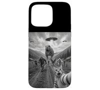 Funny Cat Selfie Bigfoot Running From T Rex And UFOs Case for iPhone 15 Pro Max