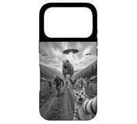 Funny Cat Selfie Bigfoot Running From T Rex And UFOs Case for iPhone 17 Pro