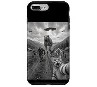 Funny Cat Selfie Bigfoot Running From T Rex And UFOs Case for iPhone 7 Plus/8 Plus
