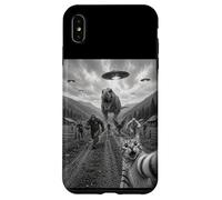 Funny Cat Selfie Bigfoot Running From T Rex And UFOs Case for iPhone XS Max