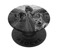 Funny Cat Selfie Bigfoot Running From T Rex And UFOs PopSockets Adhesive PopGrip