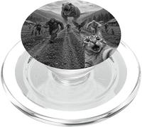 Funny Cat Selfie Bigfoot Running From T Rex And UFOs PopSockets PopGrip for MagSafe
