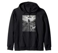 Funny Cat Selfie Bigfoot Running From T Rex And UFOs Zip Hoodie