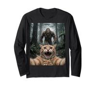 Funny Cat Selfie Bigfoot UFO Forest Encounter Long Sleeve T-Shirt