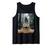 Funny Cat Selfie Carnotaurus Forest Chase Tank Top