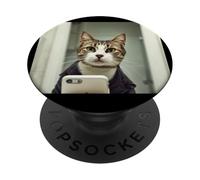 Funny Cat Selfie, Cat Looking In Mirror PopSockets Adhesive PopGrip
