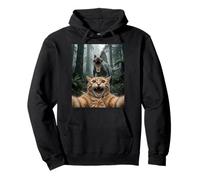 Funny Cat Selfie Spinosaurus Forest Chase Scene Pullover Hoodie