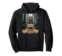 Funny Cat Selfie Triceratops Forest Chase Scene Pullover Hoodie