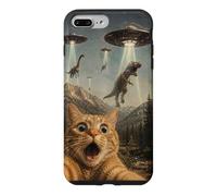 Funny Cat Selfie UFO Alien Dinosaur T-Rex Abduction Kid Men Case for iPhone 7 Plus/8 Plus