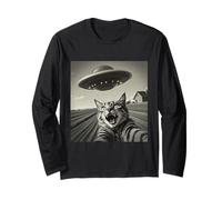 Funny Cat Selfie UFO Alien Invasion Extraterrestrial Visit Long Sleeve T-Shirt
