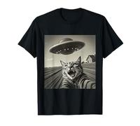 Funny Cat Selfie UFO Alien Invasion Extraterrestrial Visit T-Shirt