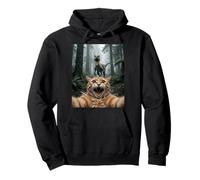 Funny Cat Selfie Velociraptor Forest Chase Scene Pullover Hoodie