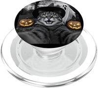 Funny Cat Selfie with a Witch & Ghost Scary Halloween PopSockets PopGrip for MagSafe
