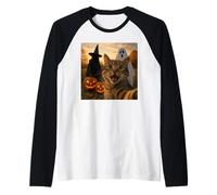 Funny Cat Selfie with a Witch & Ghost Scary Halloween Raglan Baseball Tee