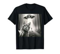 Funny Cat Selfie With Alien UFO Graphic Men Women Kids T-Shirt