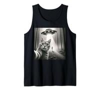 Funny Cat Selfie With Alien UFO Graphic Men Women Kids Tank Top