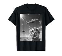 Funny Cat Selfie with Alien UFOs T-Shirt