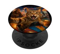 Funny Cat Selfie with Big Foot & Alien Bumper Car Meme PopSockets Adhesive PopGrip