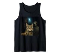Funny Cat Selfie with Big Foot & Alien UFO Meme Tank Top