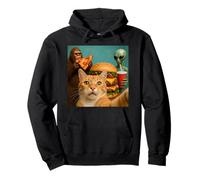 Funny Cat Selfie with Bigfoot, Alien Eating Pizza & Burgers Pullover Hoodie