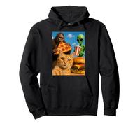 Funny Cat Selfie with Bigfoot, Alien Eating Pizza & Burgers Pullover Hoodie
