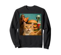 Funny Cat Selfie with Bigfoot, Alien Eating Pizza & Burgers Sweatshirt