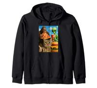 Funny Cat Selfie with Bigfoot, Alien Eating Pizza & Burgers Zip Hoodie