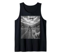 Funny Cat Selfie with Bigfoot Guitar and UFOs Tank Top