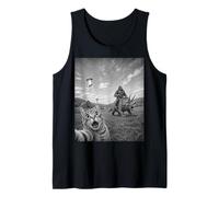 Funny Cat Selfie with Bigfoot Riding Triceratops and UFO Tank Top