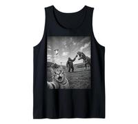 Funny Cat Selfie with Bigfoot UFO and T Rex Tank Top