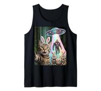 Funny Cat Selfie with Easter Bunny Bigfoot UFO for Men Women Tank Top