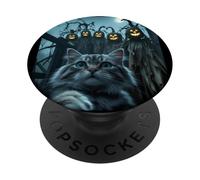 Funny Cat Selfie with Jack O’ Lantern Halloween Meme PopSockets Adhesive PopGrip