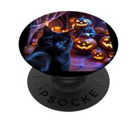 Funny Cat Selfie with Jack O’ Lantern Halloween PopSockets Adhesive PopGrip