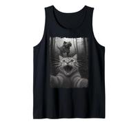 Funny Cat Selfie with T-Rex Dinosaur Black and Whit Design Tank Top