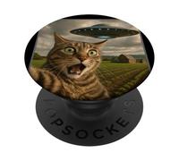 Funny Cat Selfie with UFO Alien Meme PopSockets Adhesive PopGrip
