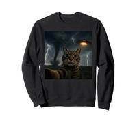 Funny Cat Selfie with UFO Alien Meme Tornado Storm Sweatshirt