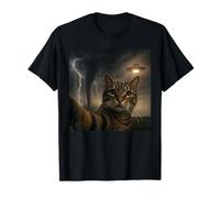 Funny Cat Selfie with UFO Alien Meme Tornado Storm T-Shirt
