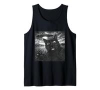 Funny Cat Selfie with UFO Black Cat Lover Alien UFO Believer Tank Top