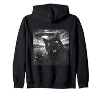 Funny Cat Selfie with UFO Black Cat Lover alien UFO believer Zip Hoodie