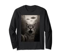 Funny Cat Selfie with UFOs Funny Alien Cat Selfie Long Sleeve T-Shirt