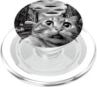Funny Cat Selfie with UFOs retro cat PopSockets PopGrip for MagSafe